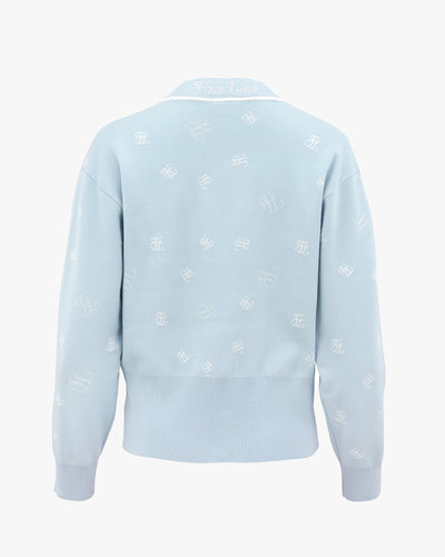 Logo Loose Fit V -Neck Cardigan - Blue