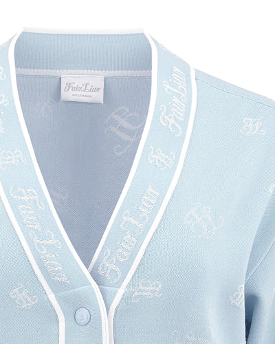 Logo Loose Fit V -Neck Cardigan - Blue