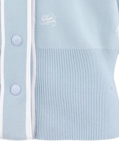 Logo Loose Fit V -Neck Cardigan - Blue