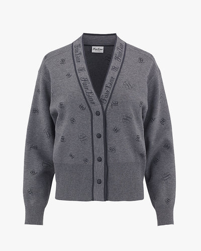 Logo Loose Fit V -Neck Cardigan - Grey