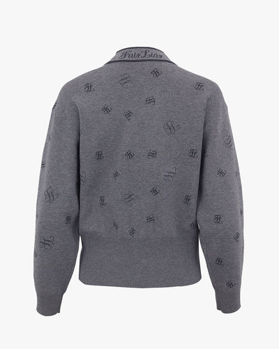 Logo Loose Fit V -Neck Cardigan - Grey