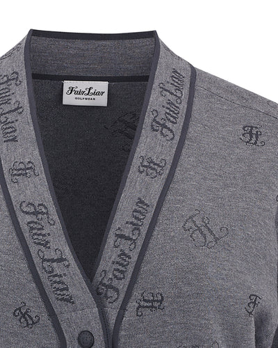 Logo Loose Fit V -Neck Cardigan - Grey
