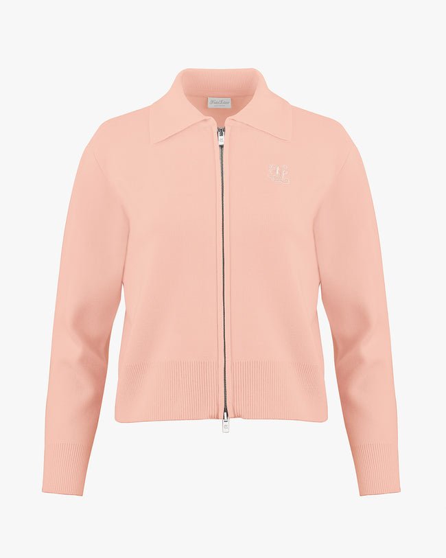 Big Collar Zip-up Cardigan - Pink
