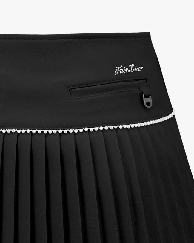 Fair Liar Signature Pearl Flare Pleated Skirt - Black