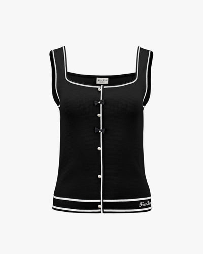 Square Neck Ribbon knit Vest - Black
