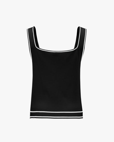 Square Neck Ribbon knit Vest - Black