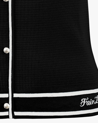 Square Neck Ribbon knit Vest - Black