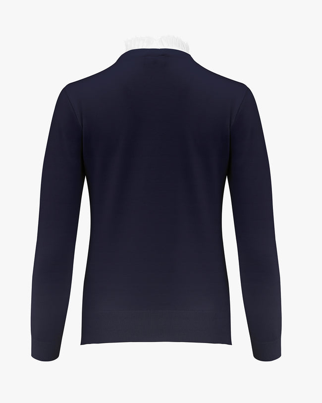 Pleats Detachable Point Neck Sweater - Navy