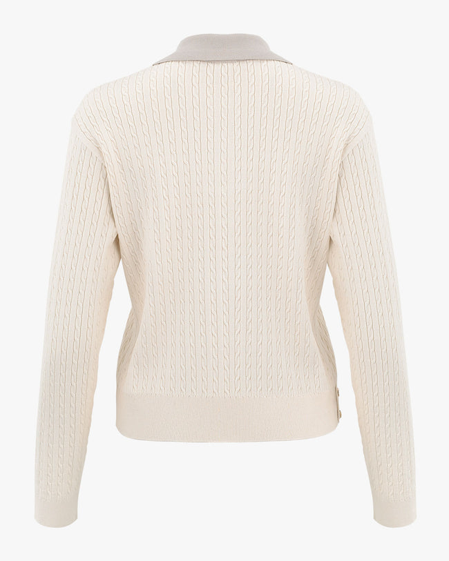 Cable Collar Pullover Sweater - Cream