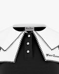 Double Collar Button T -shirt -Black