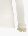 Ruffle & Detachable Velvet Ribbon T-Shirt - Cream