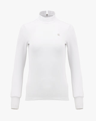 Half High Neck ruffle T Shirt (White)