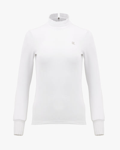 Half High-neck ruffle T-shirt - White