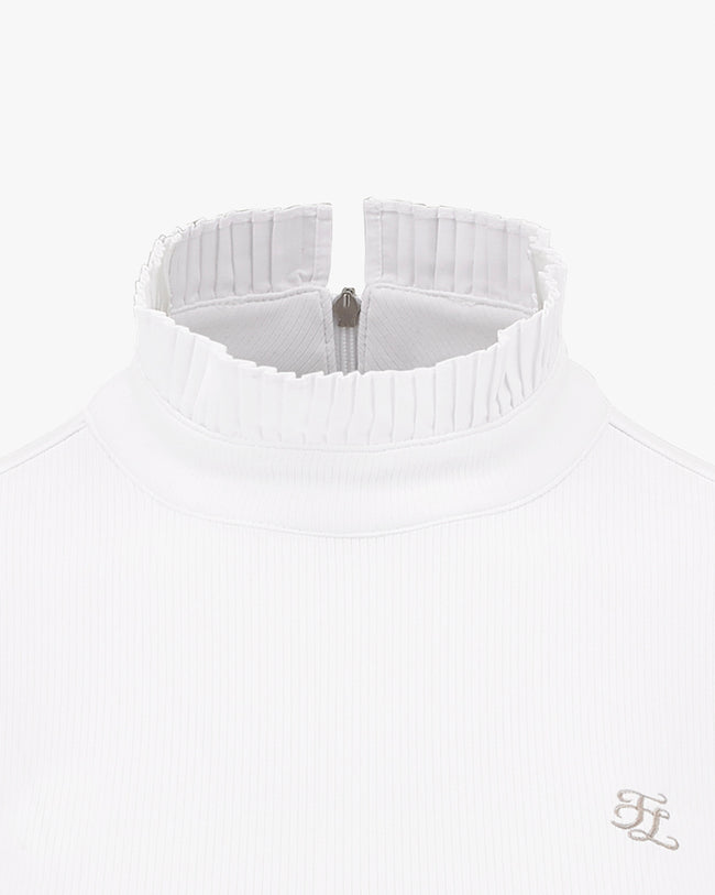 Half High-neck ruffle T-shirt - White