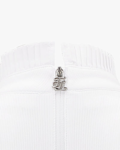 Half High-neck ruffle T-shirt - White