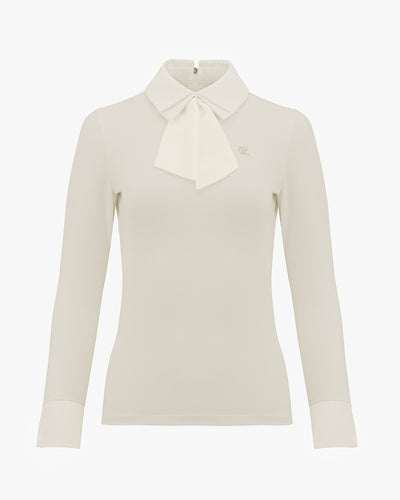 Chiffon Ribbon Collar T-shirt - Beige