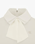 Chiffon Ribbon Collar T-shirt - Beige