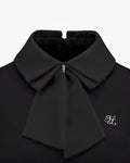 Chiffon Ribbon Collar T-shirt - Black