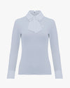 Chiffon Ribbon Collar T-shirt - Blue