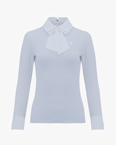 Chiffon Ribbon Collar T-shirt - Blue