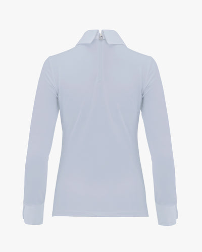 Chiffon Ribbon Collar T-shirt - Blue