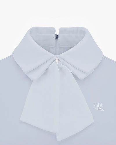 Chiffon Ribbon Collar T-shirt - Blue