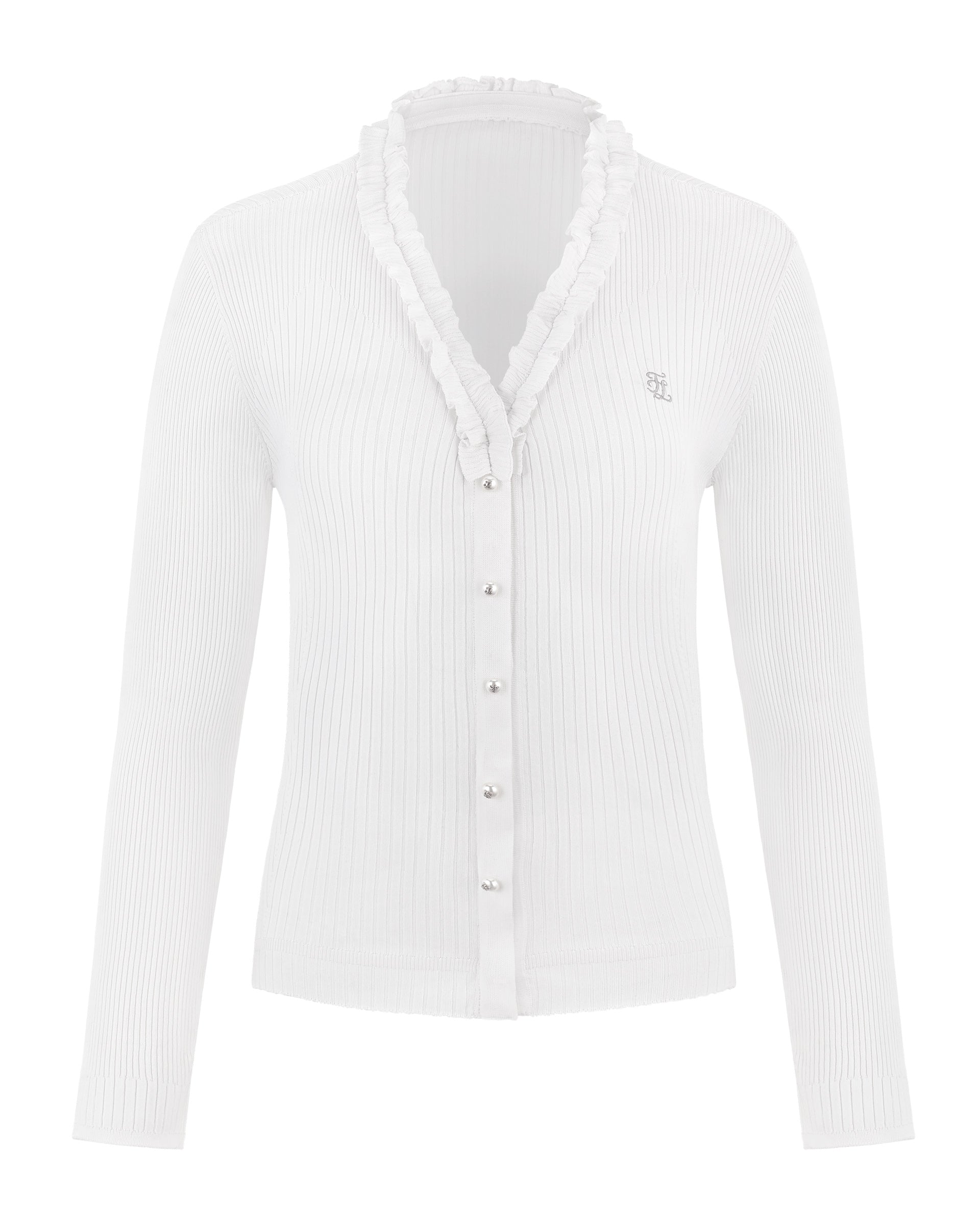 Fair Liar Rib Frill Cardigan (White)