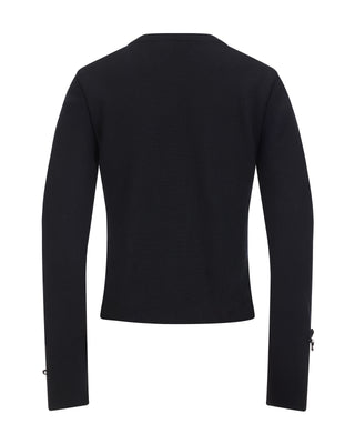 Leather flower trimmed cardigan - Black