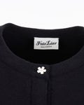 Leather flower trimmed cardigan - Black