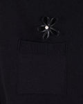 Leather flower trimmed cardigan - Black