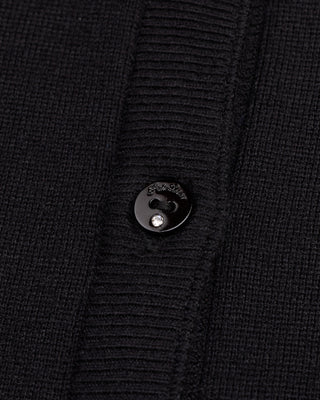 Leather flower trimmed cardigan - Black