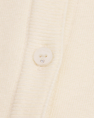 Leather flower trimmed cardigan - Cream