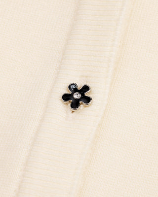 Leather flower trimmed cardigan - Cream