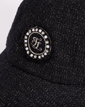 Logo Emblem Tweed Ribbon Cap - Black