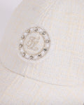 Logo Emblem Tweed Ribbon Cap - Cream