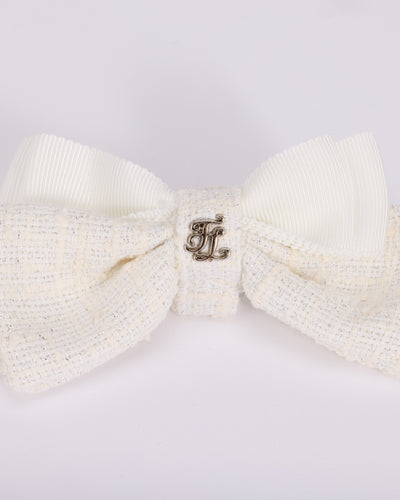 Logo Emblem Tweed Ribbon Cap - Cream