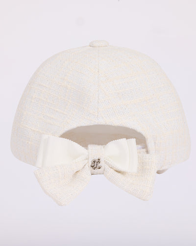 Logo Emblem Tweed Ribbon Cap - Cream