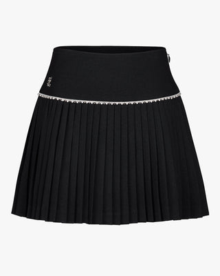 [FL Signature] Pearl & Bead Flare Pleated Skirt - Black