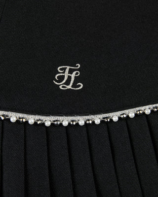 [FL Signature] Pearl & Bead Flare Pleated Skirt - Black