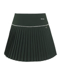 [FL Signature] Pearl & Bead Flare Pleated Skirt - Dark Green