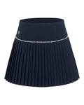 [FL Signature] Pearl & Bead Flare Pleated Skirt - Navy