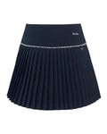 [FL Signature] Pearl & Bead Flare Pleated Skirt - Navy