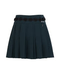 Flower belt set pleated skirt- Dark Green