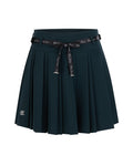 Flower belt set pleated skirt- Dark Green