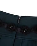 Flower belt set pleated skirt- Dark Green