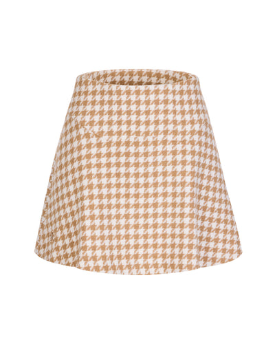 Houndstooth checkered flare skirt - Beige