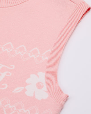 Flower Jacquard Knit Vest - Pink