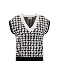 Houndstooth Checkered Knit Vest - Black