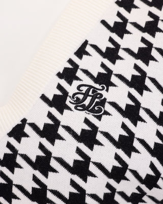 Houndstooth Checkered Knit Vest - Black