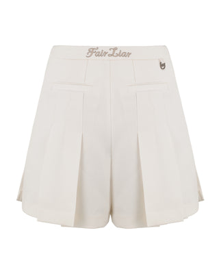 Ribbon pleated culotte pants - Ivory